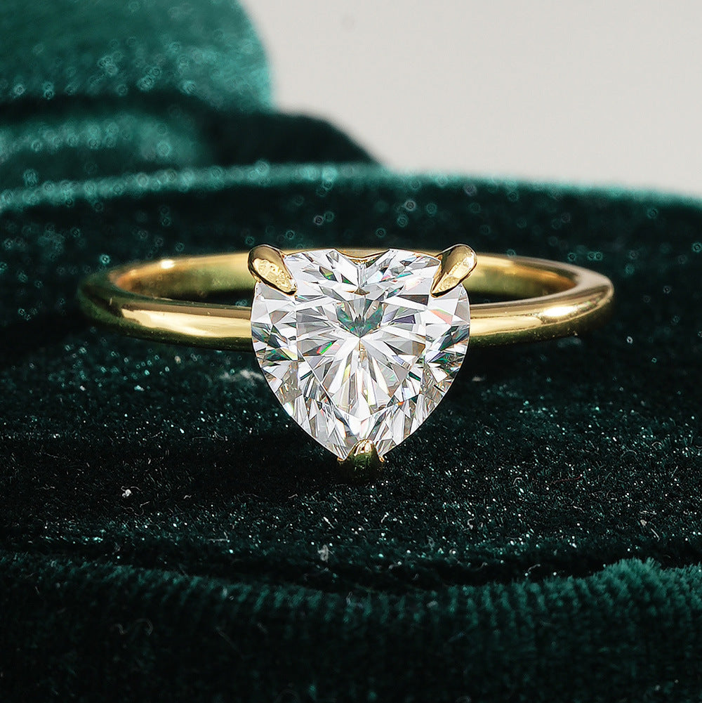 14K Gold Plated S925 Silver Heart Cut 2ct Solitaire Moissanite Engagement Ring