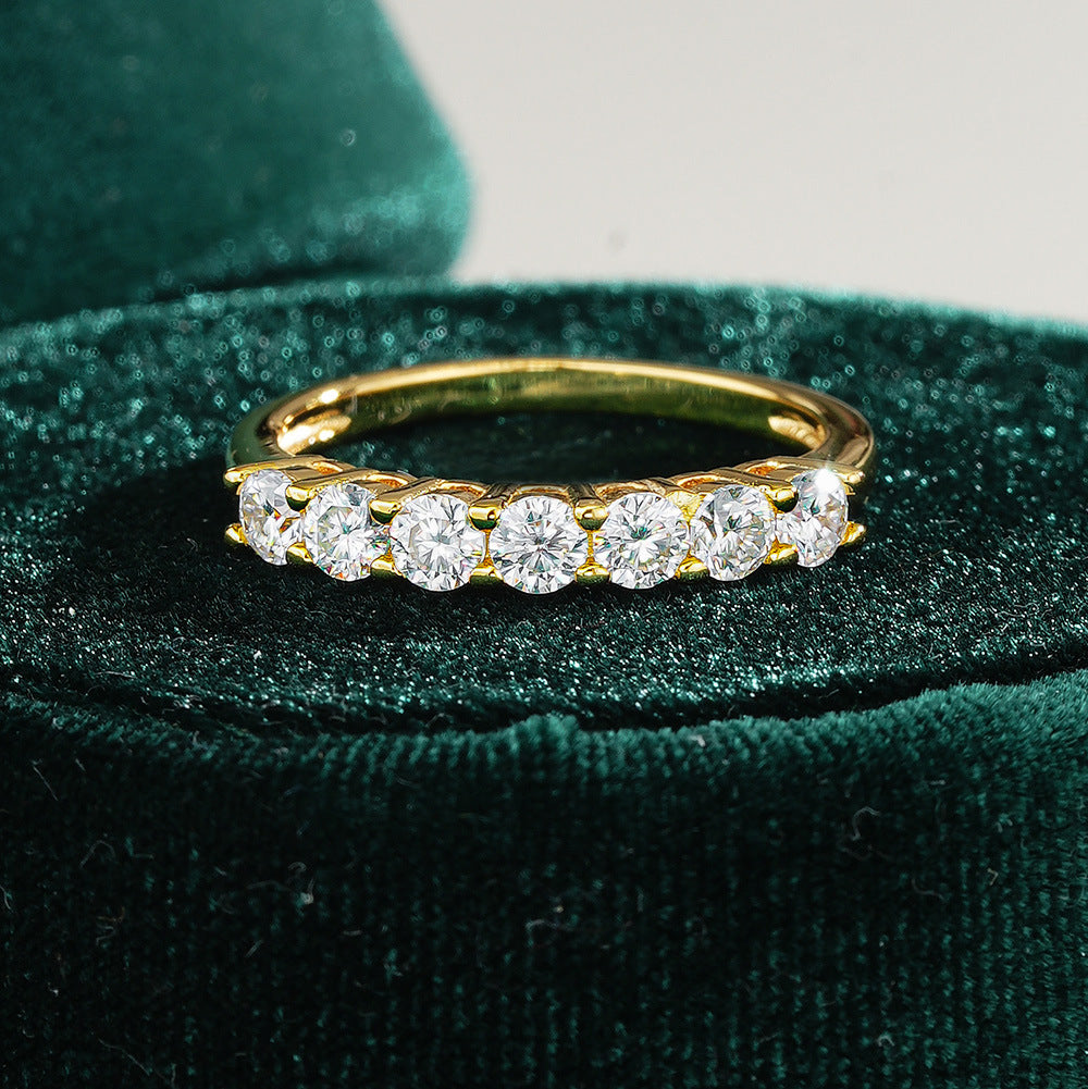 14K Gold Plated S925 Silver Round Cut 3mm 0.7ct Moissanite Statement Ring Band