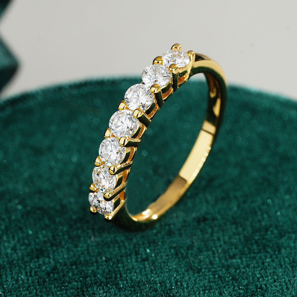14K Gold Plated S925 Silver Round Cut 3mm 0.7ct Moissanite Statement Ring Band