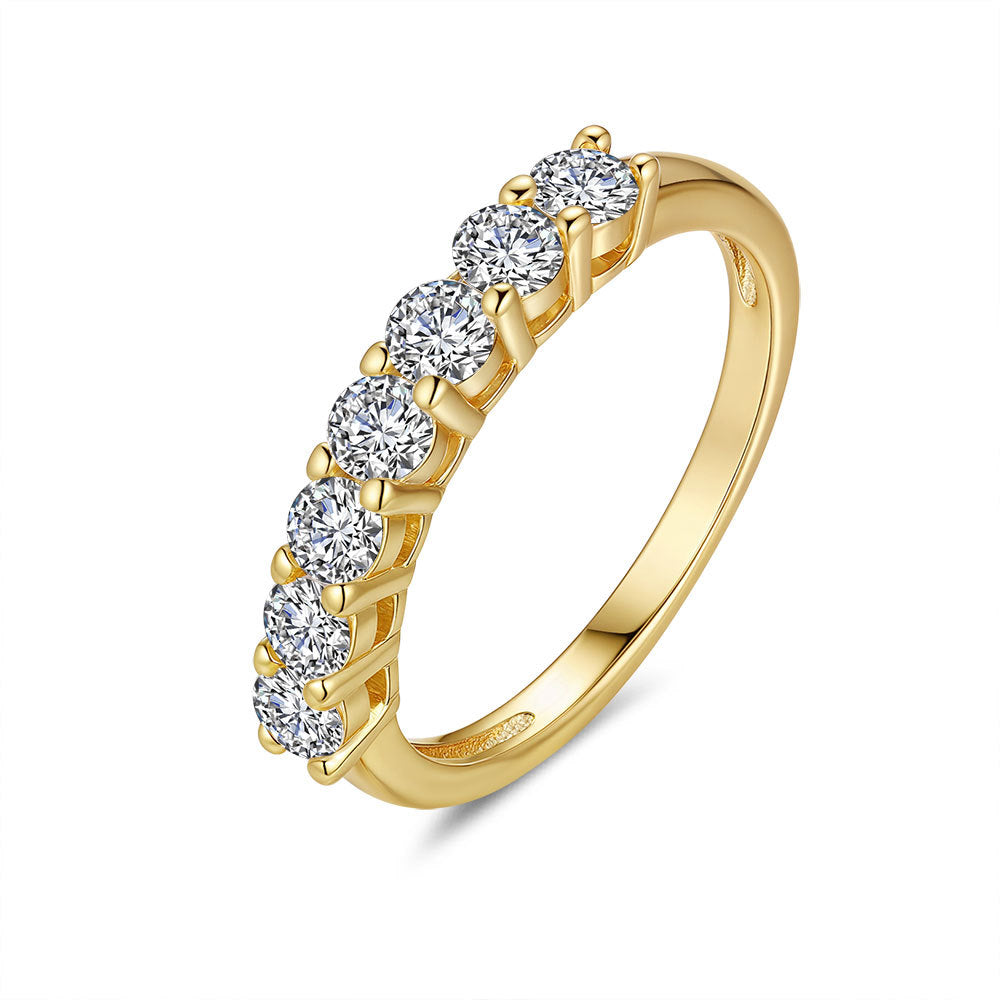 14K Gold Plated S925 Silver Round Cut 3mm 0.7ct Moissanite Statement Ring Band