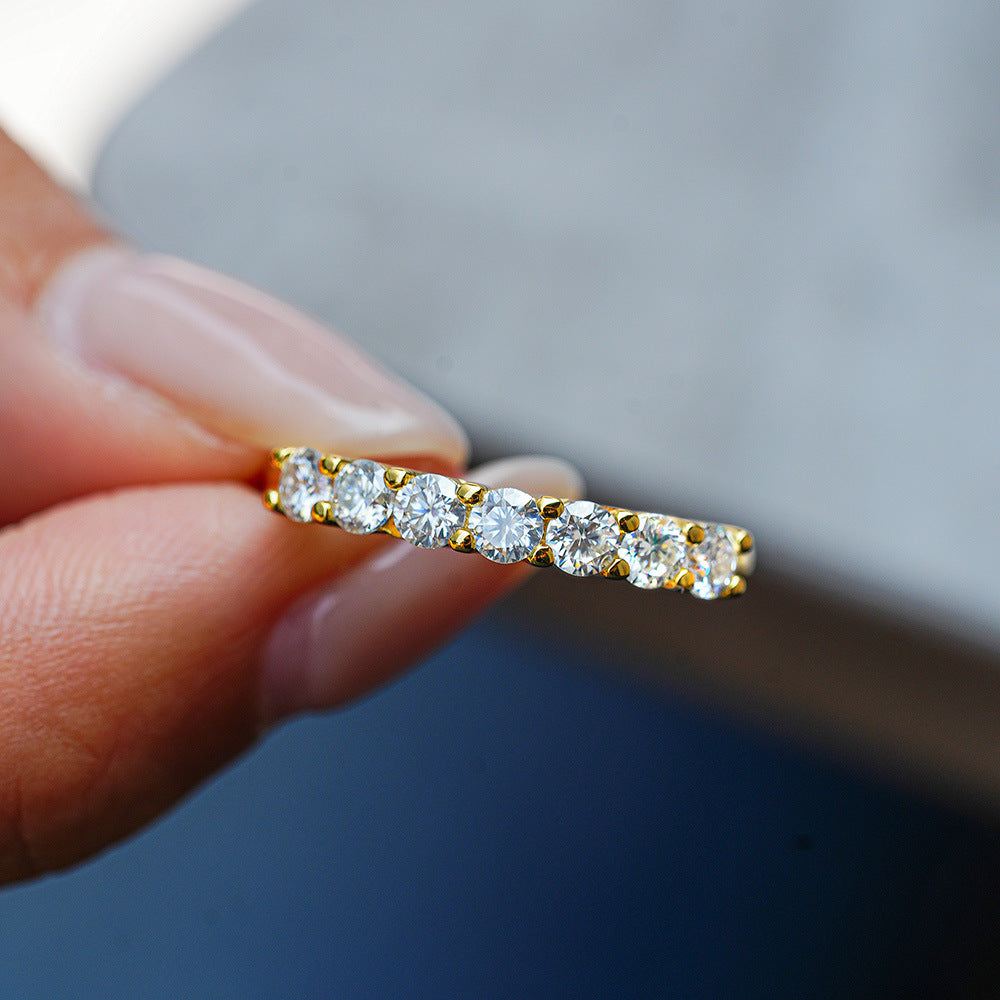 14K Gold Plated S925 Silver Round Cut 3mm 0.7ct Moissanite Statement Ring Band