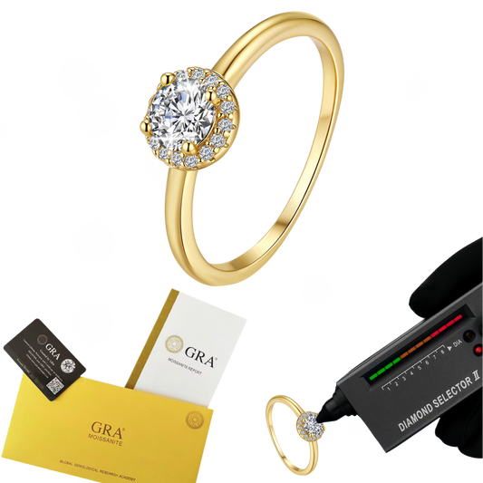14K Gold Plated S925 Silver Moissanite Engagement Ring 0.5ct Round Cut Halo Setting