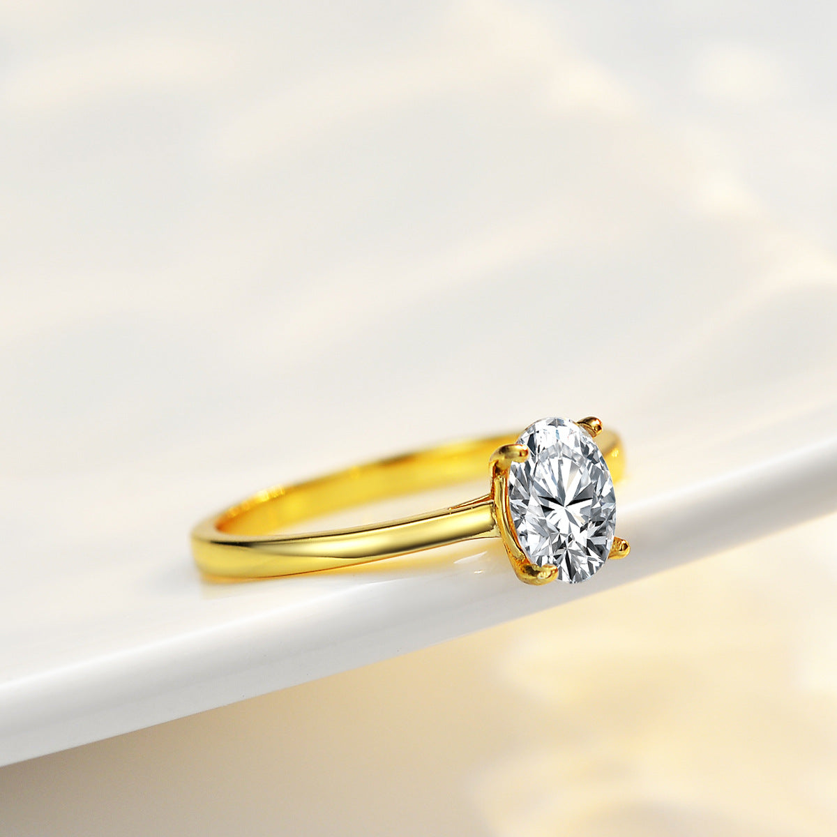 14K Gold Plated Oval Cut 1ct Solitaire Moissanite Engagement Ring