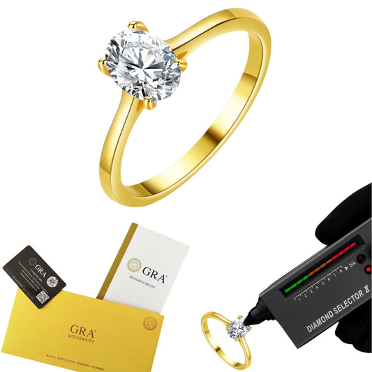 14K Gold Plated Oval Cut 1ct Solitaire Moissanite Engagement Ring