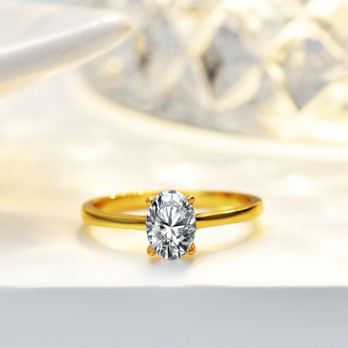 14K Gold Plated Oval Cut 1ct Solitaire Moissanite Engagement Ring