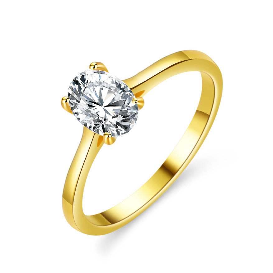 14K Gold Plated Oval Cut 1ct Solitaire Moissanite Engagement Ring