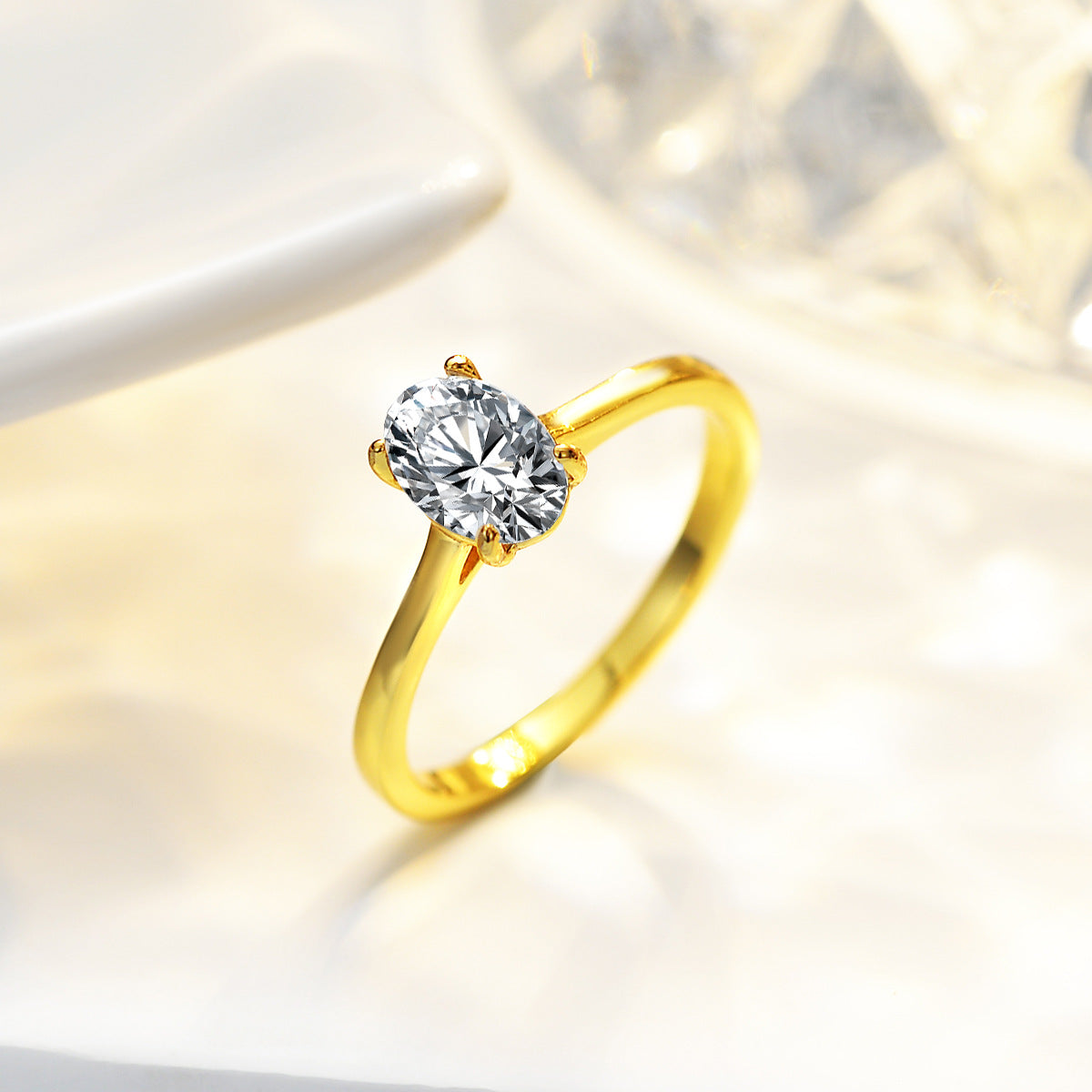 14K Gold Plated Oval Cut 1ct Solitaire Moissanite Engagement Ring