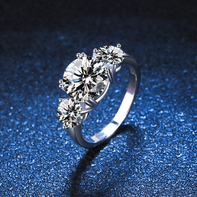 S925 Sterling Silver Round Cut Moissanite Proposal Ring 3ct