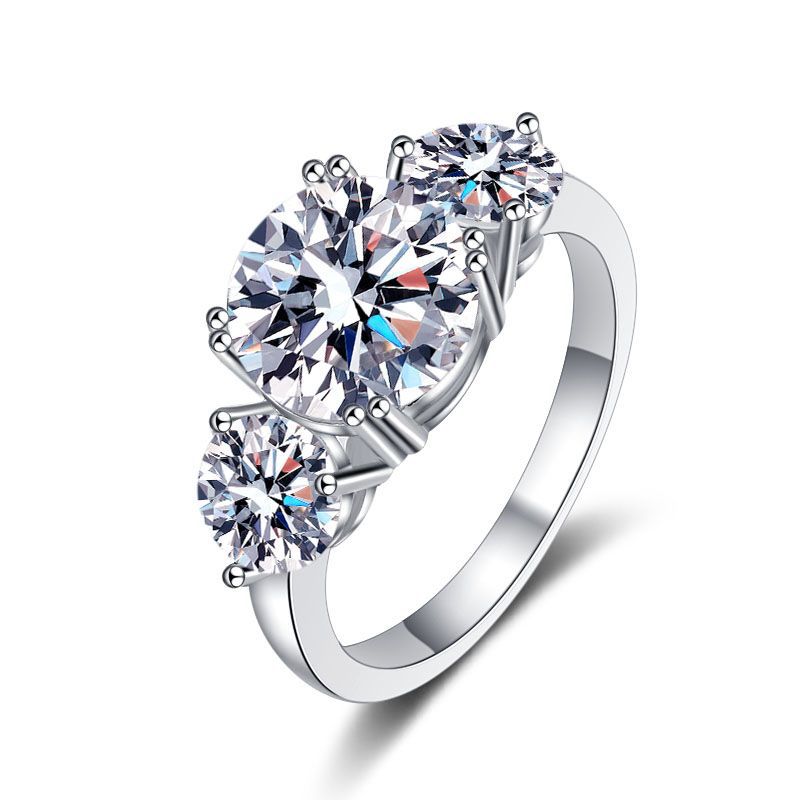 S925 Sterling Silver Round Cut Moissanite Proposal Ring 3ct