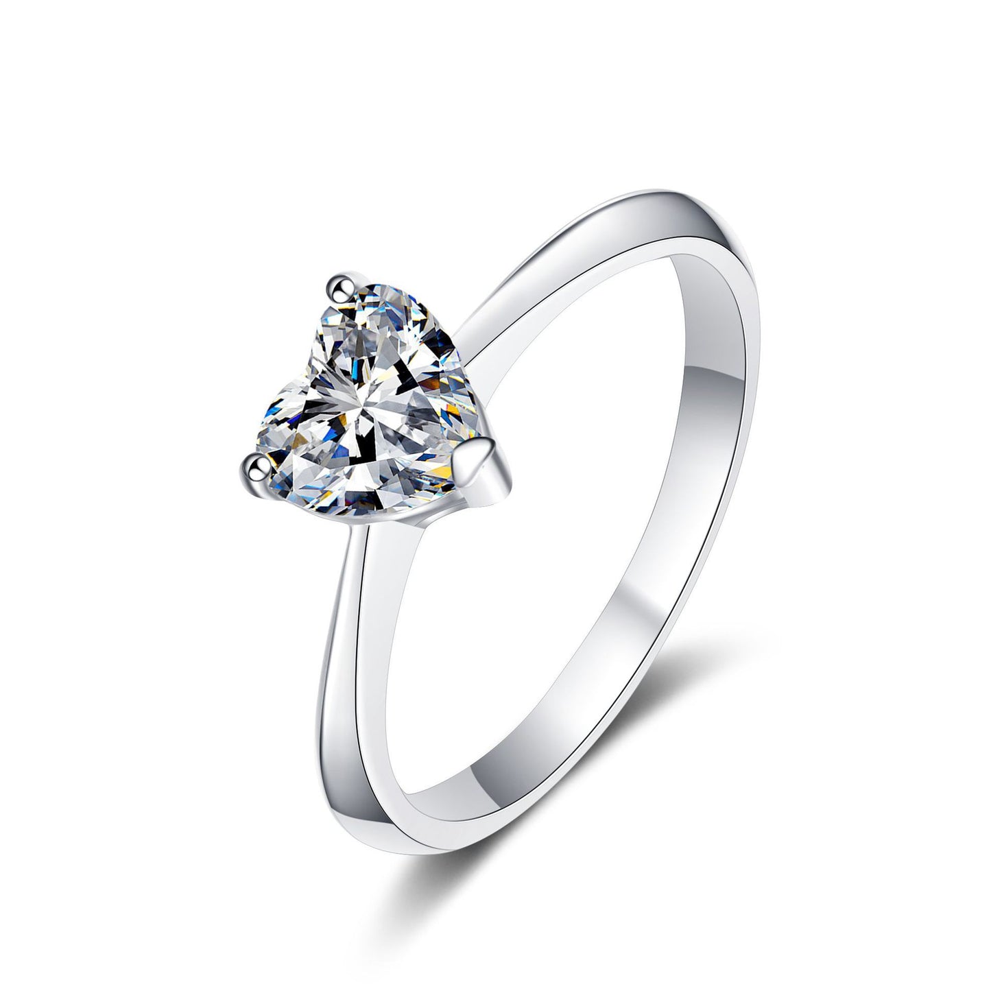 Moissanite 925 Sterling Silver 1-2 Carat Heart Love Ring with Rhodium Plating
