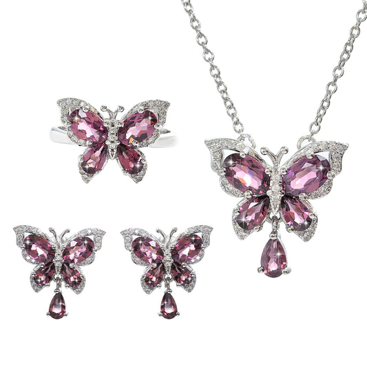 Charming 925 Rhodium Plated Natural Pyrope Garnet Jewelry Set