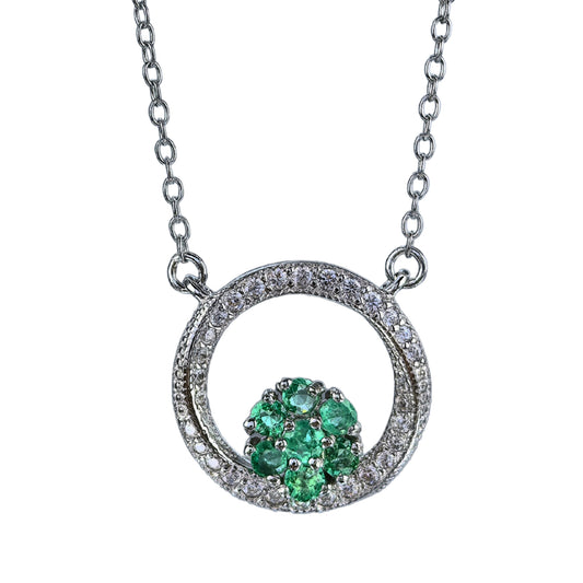 Exquisite Rhodium Plated 925 Silver Jewelry Natural Emerald Necklace