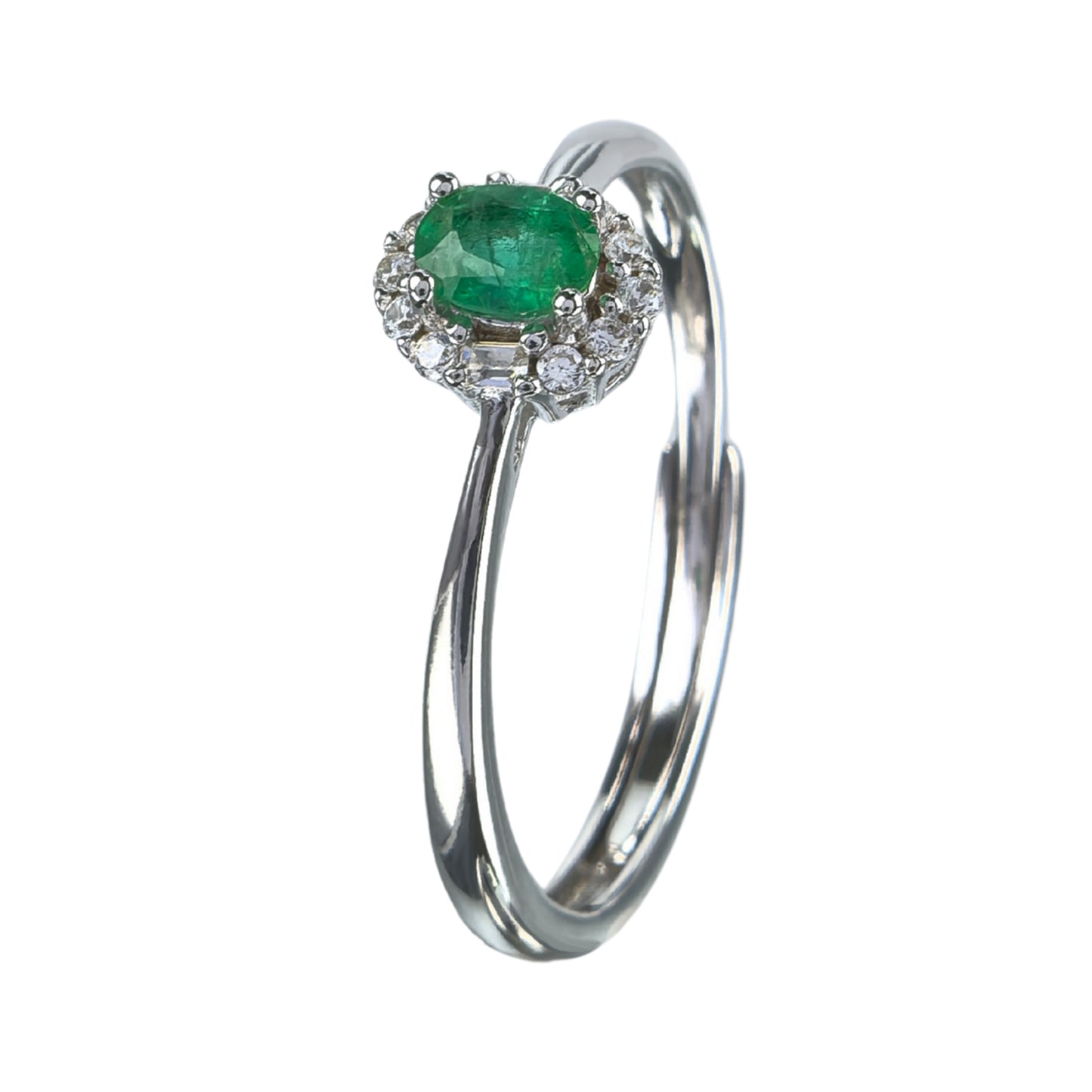 925 Silver Jewelry Ring Elegant Rhodium Plated with Natural Emerald Oval Cut Gemstone for Women's Wedding Party Birthday Gift