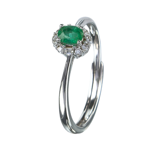 925 Silver Jewelry Ring Elegant Rhodium Plated with Natural Emerald Oval Cut Gemstone for Women's Wedding Party Birthday Gift