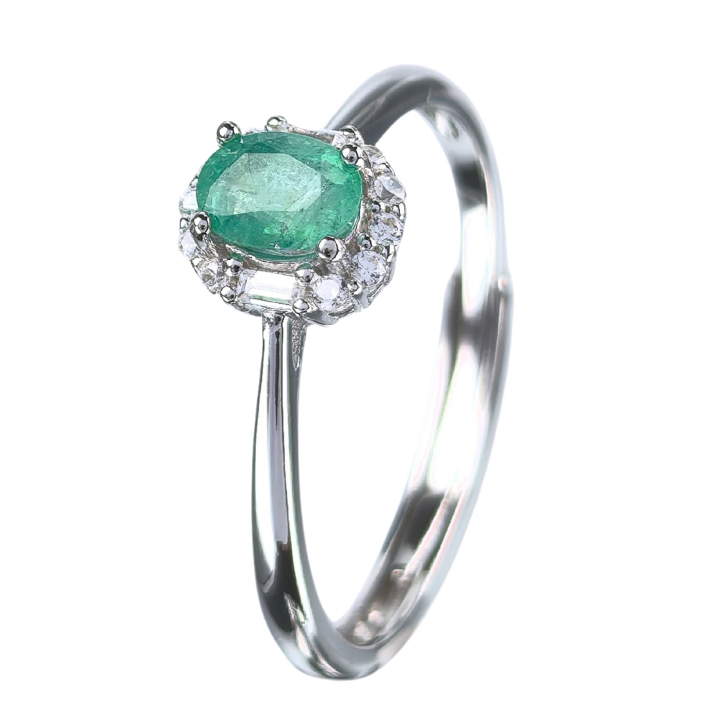 Elegant Rhodium Plated Silver 925 Jewelry Natural Emerald Ring