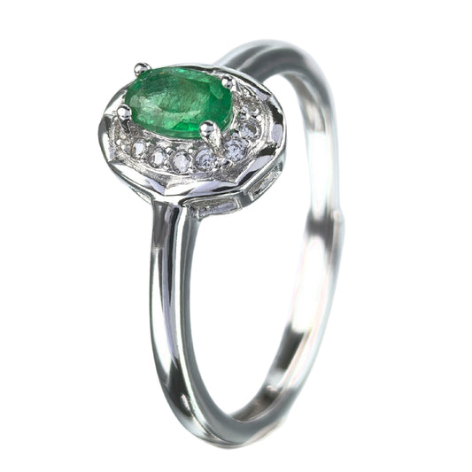 Exquisite Rhodium Plated Silver 925 Jewelry Natural Emerald Ring