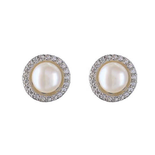 Wholesale Rhodium Plated 925 Sterling Silver Natural Freshwater Pearl Stud Earrings