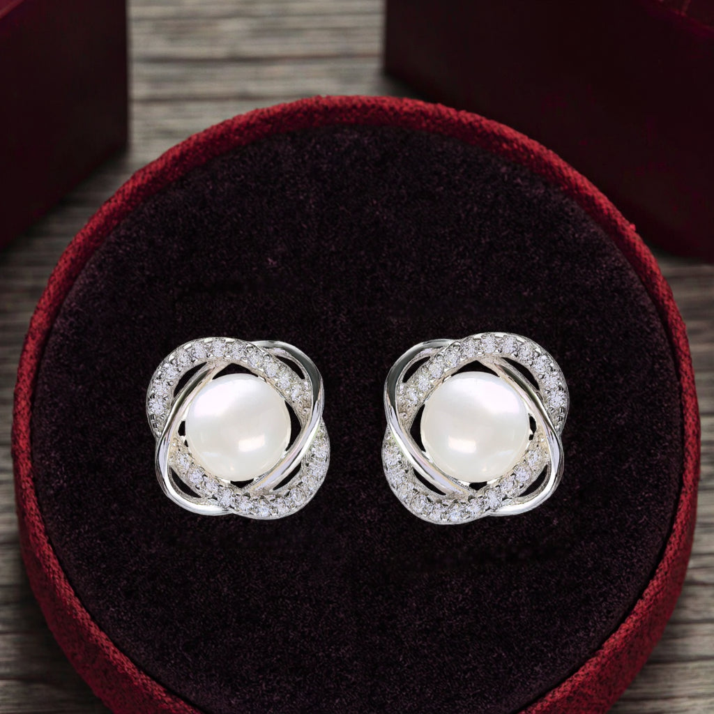 Delicate Freshwater Pearl Rhodium Plated Sterling Silver 925 Stud Earrings