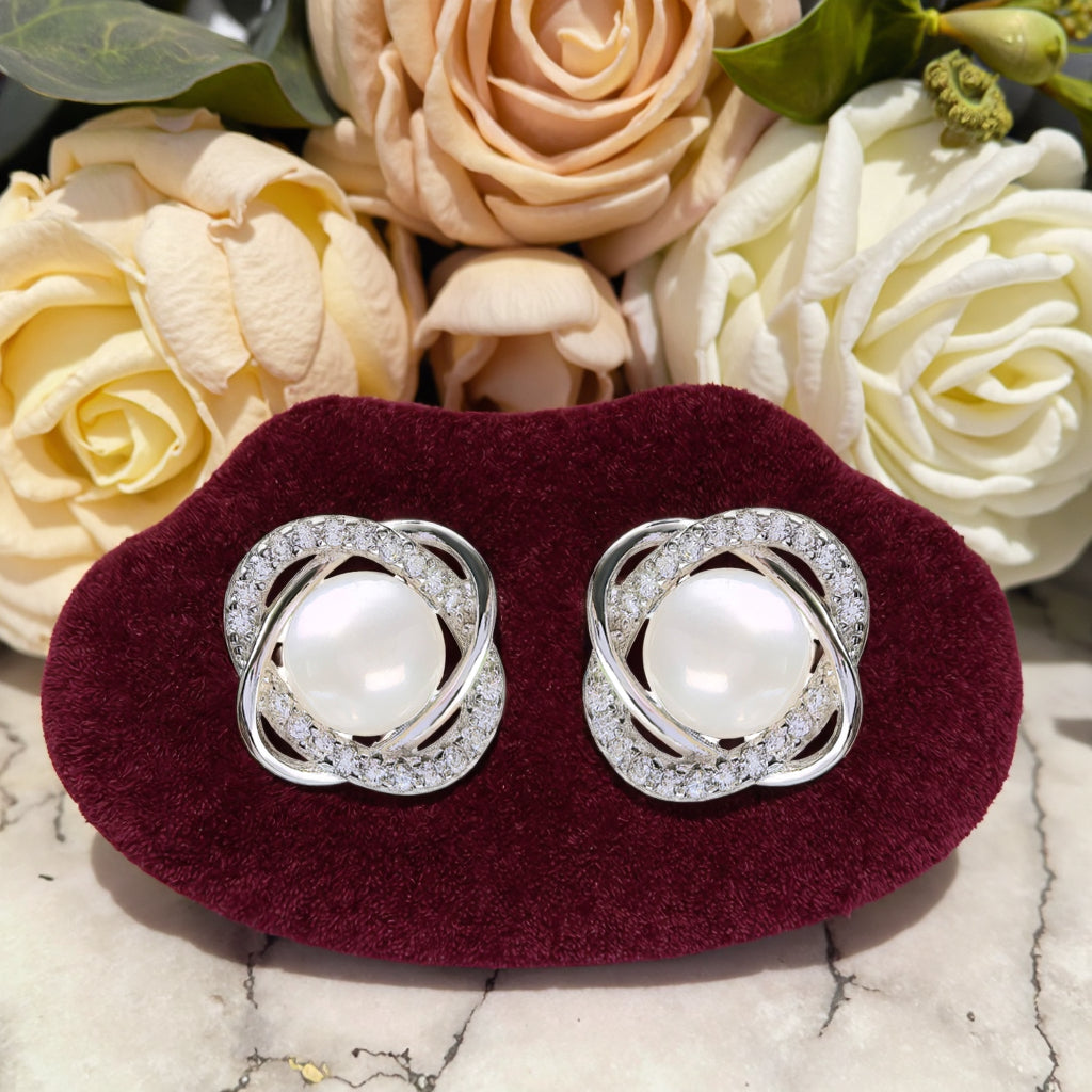 Delicate Freshwater Pearl Rhodium Plated Sterling Silver 925 Stud Earrings