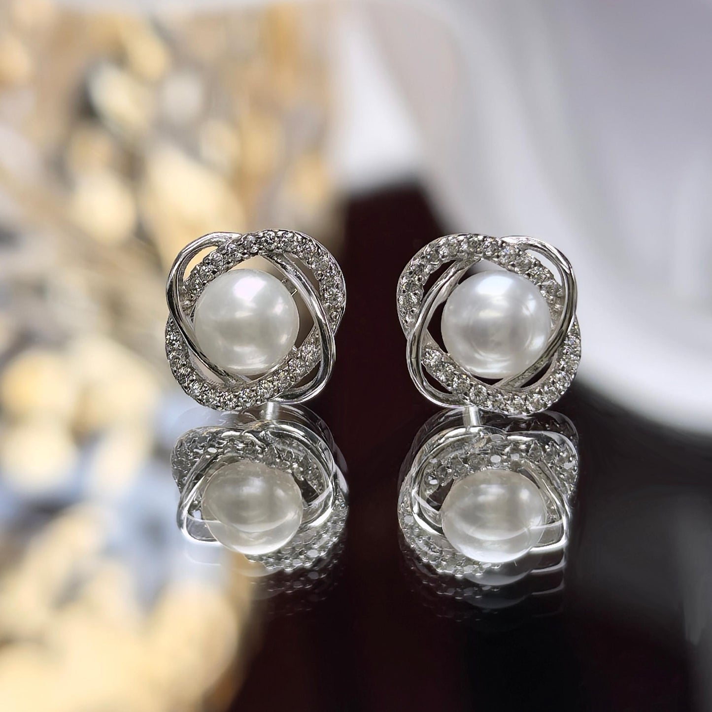 Delicate Freshwater Pearl Rhodium Plated Sterling Silver 925 Stud Earrings