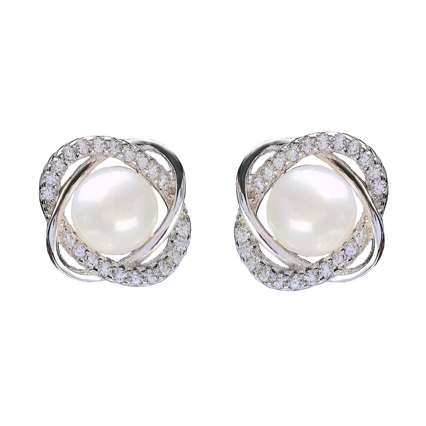Delicate Freshwater Pearl Rhodium Plated Sterling Silver 925 Stud Earrings