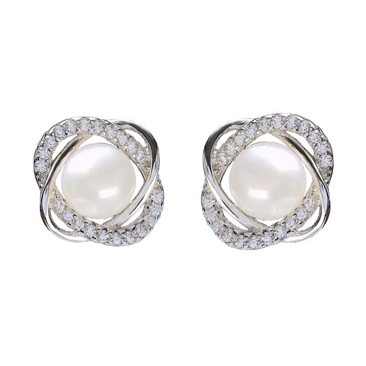 Delicate Freshwater Pearl Rhodium Plated Sterling Silver 925 Stud Earrings