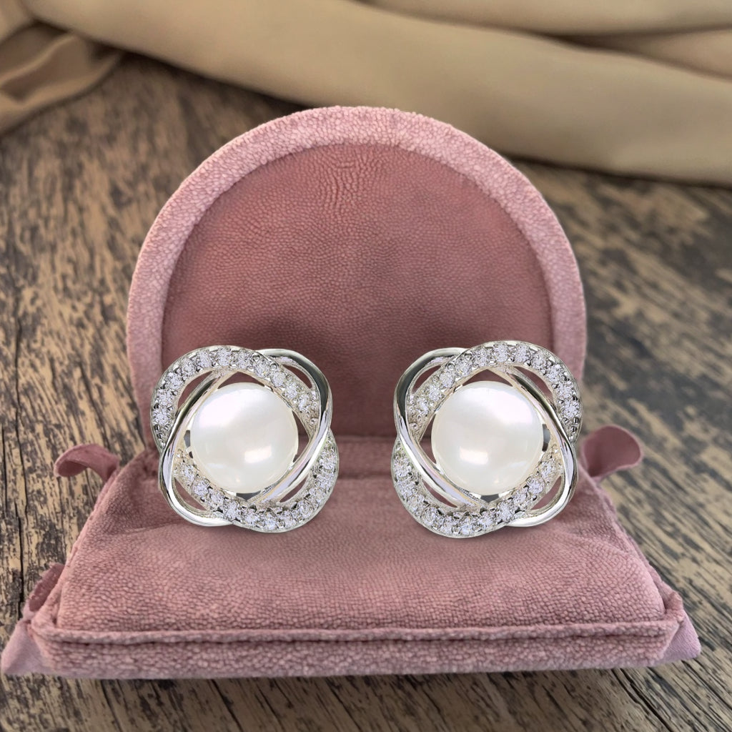 Delicate Freshwater Pearl Rhodium Plated Sterling Silver 925 Stud Earrings