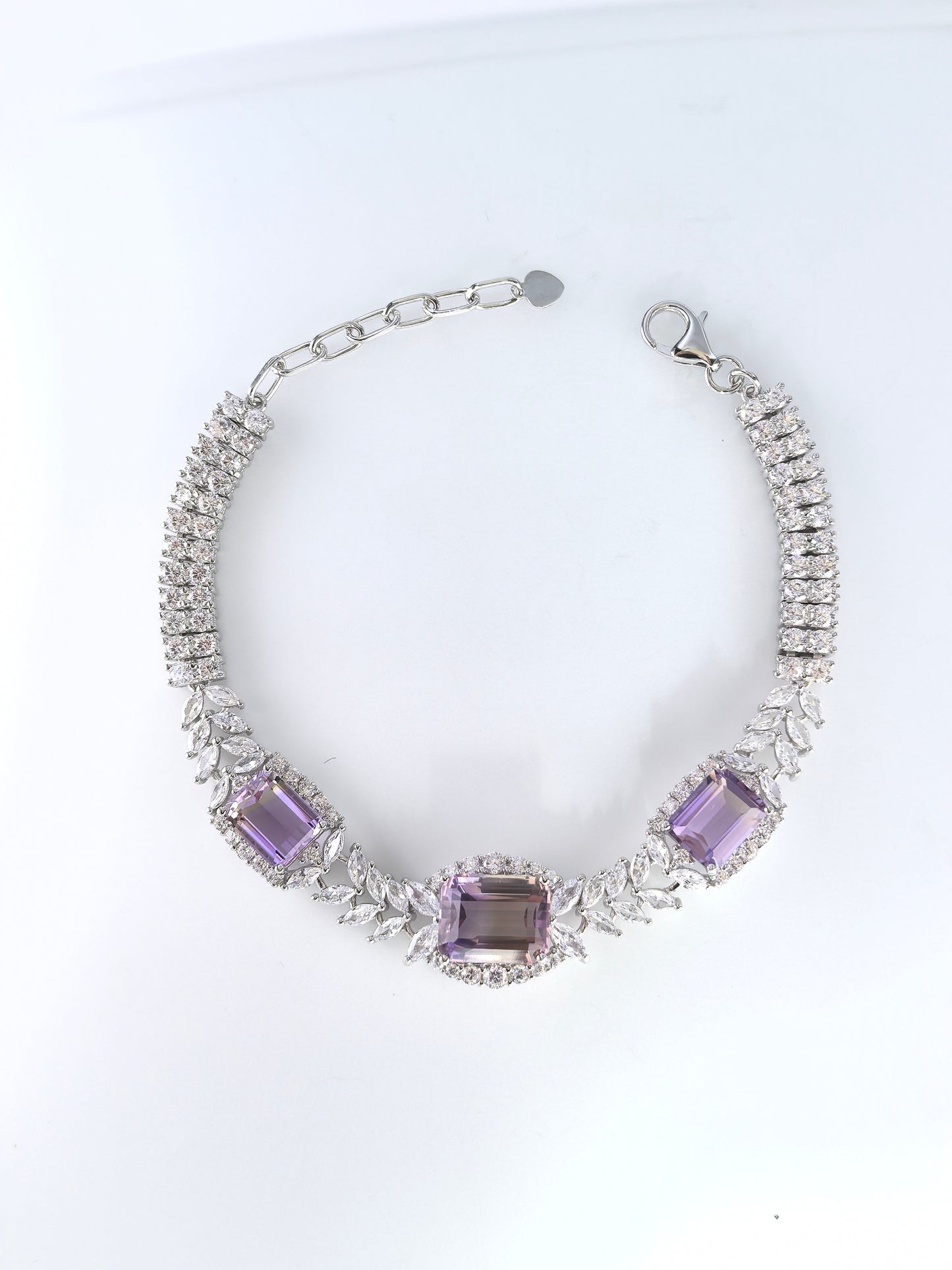 Wholesale Rhodium Plated 925 Sterling Silver Natural Ametrine Gemstone Bracelet