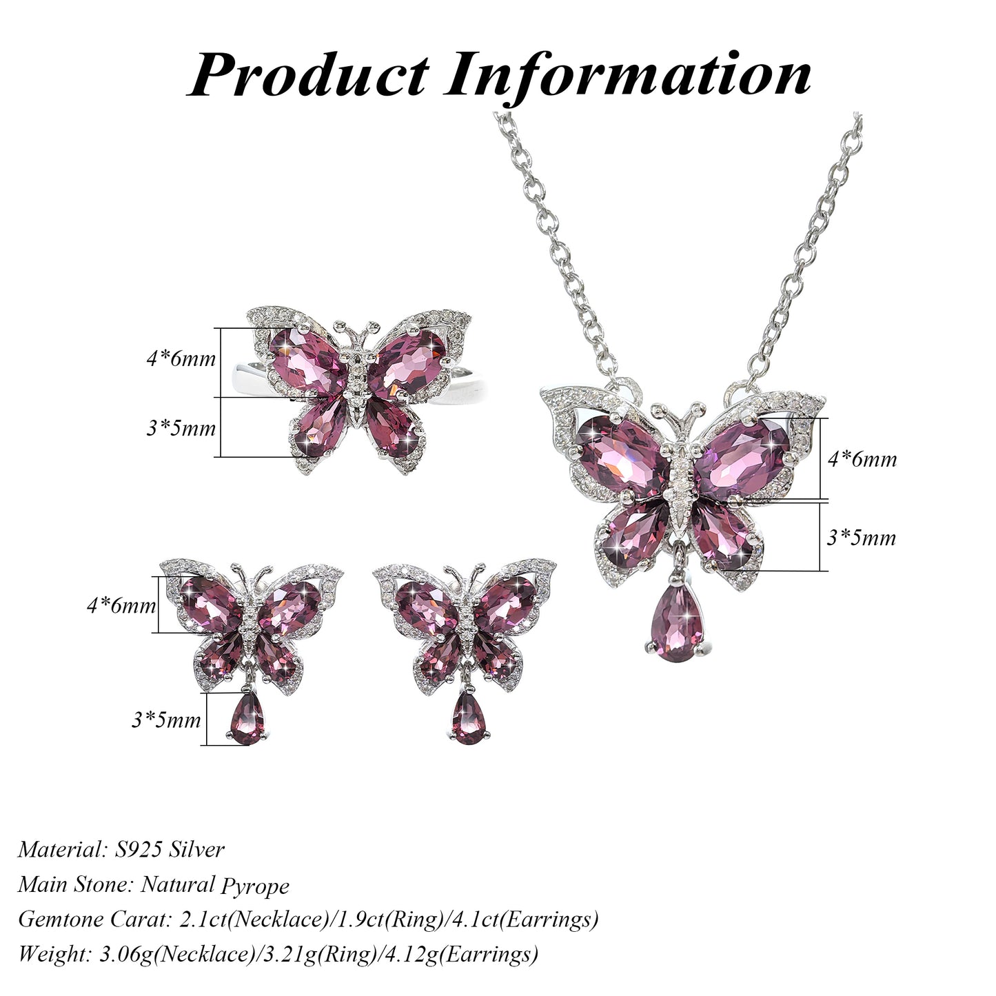 Charming 925 Rhodium Plated Natural Pyrope Garnet Jewelry Set